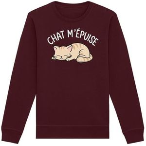Sweatshirt met kat, uniseks, bedrukt in Frankrijk, 100% biologisch katoen, cadeau voor verjaardagsdieren, origineel grappig, Bordeaux, S