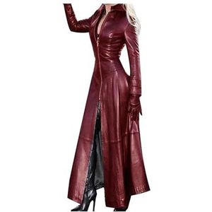 Dames Trenchcoat Van Imitatieleer, Matrix-jas Van PVC-leer, Sexy Lang Cosplay-kostuum, Lange Reversjurk Met Lange Mouwen, Lange Glanzende Rits Van, Sexy M-5XL(Wine red,4XL)