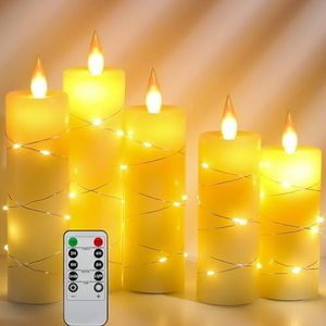 Da by Ledkaarsen, batterijkaarsen, met ingebouwde lichtslinger, 5 vlamloze kaarsen, met afstandsbediening met 10 toetsen, 24-uurstimerfunctie, dansende vlam, echte was (batterijen niet inbegrepen)