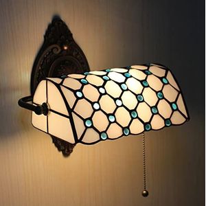 Mediterrane Wandlamp In Tiffany -Stijl, Getinte Glazen Wandlampen Met Kristallen Parels Voor Slaapkamer, Woonkamer
