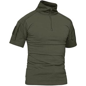 KEFITEVD T-shirt voor heren, korte mouwen, combat shirt, tactisch legerhemd, vechtsport, paintball, militair hemd, tactisch, camouflage, slim fit, zomer, donker-olijf, XL