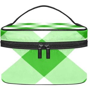 Groen en wit geruite patroon make-up tas voor vrouwen meisjes cosmetische tassen met handvat reizen make-up organizer tas, Groen en wit geruite patroon, 8.9x5.9x5.4 Inches, Make-up zakje