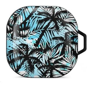 Tropisch blauw en zwart palmen oordopjes hoesje compatibel met Samsung hard shell beschermhoes zwart-stijl