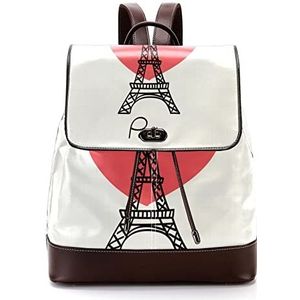 Gepersonaliseerde casual dagrugzak tas voor tiener reizen business college Eiffeltoren met rood hart-01, Meerkleurig, 27x12.3x32cm, Rugzak Rugzakken