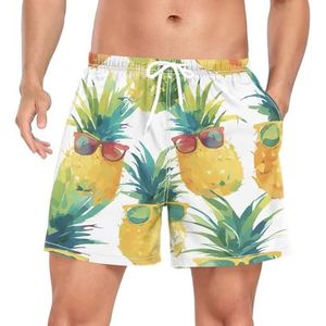 Wzzzsun Cool Pop Pineapple Fruits Zwembroek voor heren, boardshorts, sneldrogende kofferbak met zakken, Leuke mode, XXL