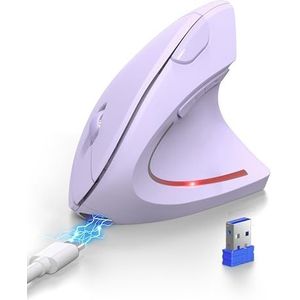 TECKNET Ergonomische Bluetooth-muis, oplaadbare draadloze verticale muis (BT 5.0/3.0 + 2.4G), 6 standen tot 4800 dpi, optische stille draadloze muis voor Windows, MacOS, Android, iPadOS, lichtpaars