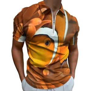 Tropische Clownfish met Koraal Half Zip-up Polo Shirts Voor Mannen Slim Fit Korte Mouw T-shirt Sneldrogende Golf Tops Tees 4XL