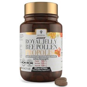 BEE & YOU Royal Jelly, Bijenstuifmeel, Propolis Ultra Strength Immune en Energy Booster Extract 500 mg x 60 tabletten - rijk aan functionele antioxidanten, vitaminen en mineralen ter ondersteuning van uw immuunsysteem
