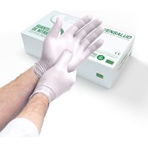 VENSALUD | NITRILE Wegwerphandschoenen | Powder Free | Resistent | Voor laboratoria, sanitair, keuken, tattoo studio's, veterinaire, schoonmaak | Latex Free Verpakking 100 st. | Wit | Maat XS