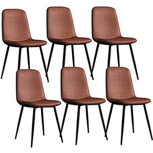 GEIRONV Moderne eetkamerstoelen set van 6, metalen poten PU lederen rugleuningen stoelen lounge barkruk woonkamer hoekstoelen Eetstoelen (Color : Orange, Size : 43x55x82cm)
