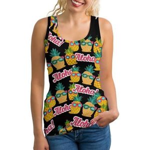 Leuke Alo-ha ananas dames tank top mouwloos T-shirt pullover vest atletische basic shirts zomer bedrukt