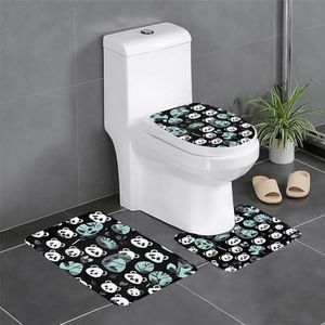 GeRRiT Zwart en wit panda gezicht gedrukt 3 stuk badkamer tapijten set badkamer matten