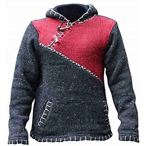 Wintertrui, Herfst Winter Oversized Trui Heren Capuchon Truien Patchwork Gebreide(Red,4XL)