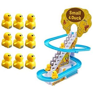 Electric Duck Climbing Stairs Toy,Small Duck Chasing Playset,Small Duck Climbing Stairs Toy,Electric Duck Toy With Music & Flashing LED Lights,Safe And Duck Roller Coaster Toy Set For Kids