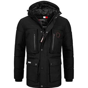 Geographical Norway Winterjas voor heren, parka, capuchon, patch op zak, borst en mouw, zwart, XL