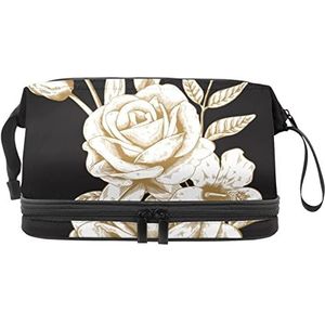 Grote capaciteit reizen cosmetische tas,make-up tas,Waterdichte make-up tas organisator, gouden roos-01, Meerkleurig, 27x15x14 cm/10.6x5.9x5.5 in