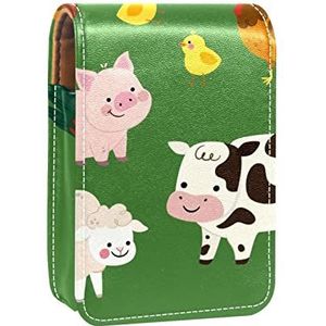 Farm Animal Green Lip Gloss Houder Lipstick Case Draagbare Mini Lipstick Opbergdoos Reizen Lipstick Organizer Case met Spiegel voor Vrouwen, Meerkleurig, 9.5x2x7 cm/3.7x0.8x2.7 in