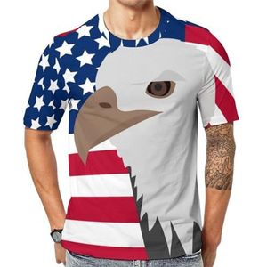 Eagle on The American Flag grafisch T-shirt met korte mouwen voor heren ronde hals print casual T-shirt 3XL