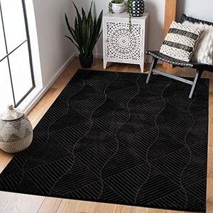 carpet city Vloerkleed voor de woonkamer, 200 x 290 cm, zwart, antraciet, laagpolig, 3D-effect, glanzend garen, geometrisch patroon, moderne tapijten voor slaapkamer, hal, eetkamer