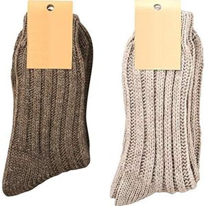 krautwear 2 paar zachte warme wollen sokken met alpaca voor dames en heren, wintersokken tot maat 50, donkerbruin en lichtgrijs, 47/50 EU