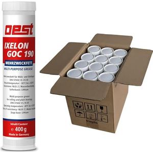OEST Ixelon GOC 190 Smeervet, 12 x 400 g cartridges, hoogwaardig multifunctioneel vet voor glij- en rollagers, hechtsterk, bestand tegen veroudering, corrosiebestendig, voor machines en bouwmachines