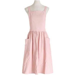 Katoenen Schort, Mouwloos, Vlekbestendig Schort Met 2 Zakken, Effen Kleur, Even Groot, For Gebruik In Barista's, Melkthee, Kappers, Bloemisten, Restaurants En Bars.(Pink)
