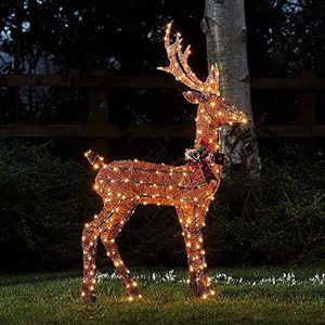 Lights4fun Harewood Rendier, 240 leds, bruin, rendier, glitter, hert, figuur, warmwit, 130 cm, timer, kerstverlichting voor buiten en binnen, kerstfiguur