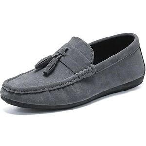 Loafers for heren Nubuckleer met kwastje Rijstijl Loafer Comfortabele platte hak Antislip Klassiek Schoolfeest Instapper (Color : Grey, Size : 43 EU)