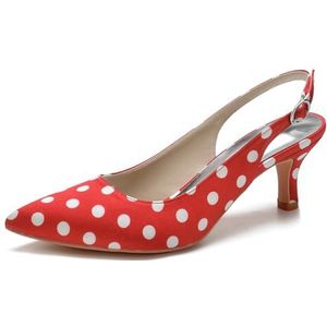 SYDZSW Satijn Naaldhak Trouwschoenen Hoge Hakken Bruidsschoenen Ivoor Sandaal Bride 35-43, Rood, 43 EU