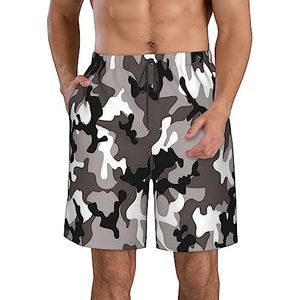 JIAWUJYNB Zwart grijs wit camouflage print heren strandshorts zomer shorts met sneldrogende technologie, lichtgewicht en casual, Wit, XL