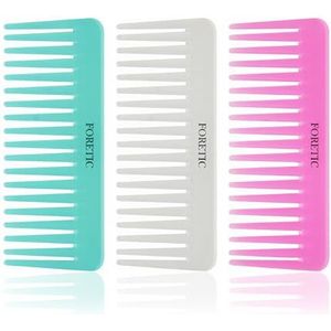 Foretic 3-delige set grote brede tandenkammen voor dames, heren en kinderen - handgemaakte kam voor krullend haar-ontklitterkam voor lang en kort haar, nat en droog haar snijkammen - 15 cm (roze, wit