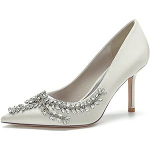 EICOFF Huwelijksheels voor vrouwen Gesloten teen trouwschoenen voor bruiden Hoge hakken Pumps Satijn Diamante versierde pumps Avondfeest Prom jurk schoenen,ivoor,35 EU