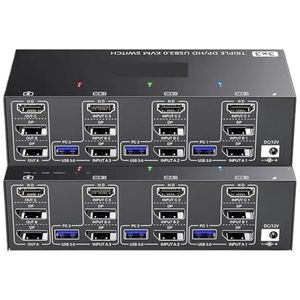 USB 3.0 KVM-switch 3 monitoren 3 computers, 8K@60Hz, 4K@144Hz Triple Monitor KVM met 4 USB 3.0-poorten - compatibel met 2 in 2 uit Uitgebreide compatibiliteit
