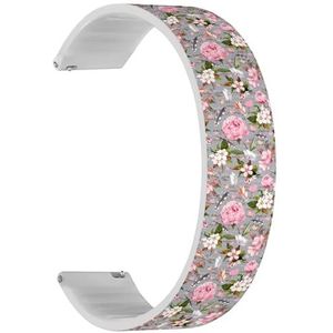 Solo Loop band compatibel met Garmin Forerunner 165/165 Music, Forerunner 35/45/45S (Peony Flowers Sakura Feathers Vintage), snelsluiting, 20 mm rekbare siliconen band, accessoire, Siliconen, Geen