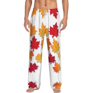 Herfst Bladeren Mannen Lange Lounge Wear Broek Nachtkleding Pyjama Bodems Nachtkleding Met Zakken En Trekkoord, Wit, S