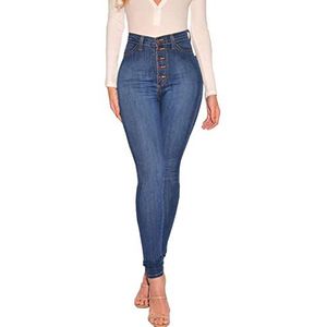 Uusollecy Skinny jeans met hoge taille voor dames, donkerblauw, XL
