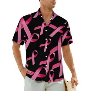 Roze satijnen lint borstkanker herenoverhemden korte mouwen strandshirt Hawaiiaans shirt casual zomer T-shirt S