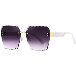 Randloze, geavanceerde zonnebril Vierkante buitenlijn Buitenlijn zonnebril Dames Premium (Color : White)