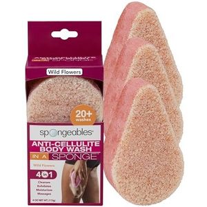 Spongeables Anti-cellulitis Body Wash in een spons, wilde bloemen, spa, cellulitis massager, moisturizer en peeling voor het lichaam, 20 wasbeurten, 3 stuks