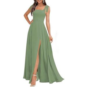 Chiffon bruidsmeisjesjurken voor dames, met spleetplooien, formele avondjurken, grote maten, Stoffige Salie, 32