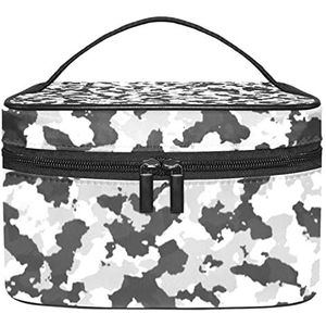 Zwart en wit Camouflage make-up organizer tas, reismake-up tas organizer case draagbare cosmetische tas voor vrouwen en meisjes toiletartikelen, Meerkleurig, 22.5x15x13.8cm/8.9x5.9x5.4in