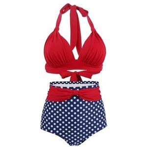Dames bikiniset vintage bikini set geplooide halter top met hoge taille broekje vrouwen badpak plus size badpak effen / bloemenprint badmode, C-1991-1, XXL