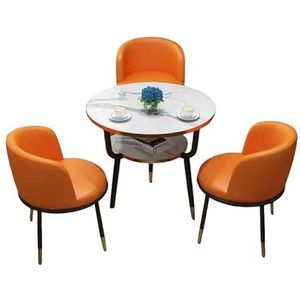 oenyaeu Keuken Eettafel Set Ronde Ontbijt Bar Ronde Meubeltafel en Stoel Set Ronde Conferentie Tafel voor Kleine Ruimte Restaurant (Oranje, 60cm-Tafel+2xStoel)