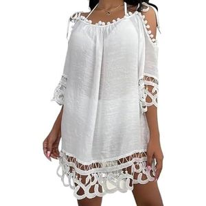 SkyjOy Cover Ups Voor Vrouwen Strandkleding Pure Kleur Strand Mini Jurk Losse Strand Mini Jurk Zachte Trui Badbedekking Vrouwen Kleding Badpak Cover Ups Voor Vrouwen (Wit)