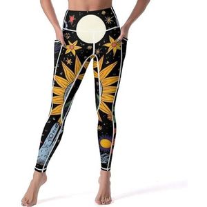 Sun Moon Star Tarot Bloemen Plant Eye Handen Vrouwen Yoga Broek met Zakken Hoge Taille Legging Panty voor Workout Gym