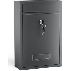 Wiltec - V2 - Wandbrievenbus - Antraciet - Met Naamplaatje en 2 Sleutels
