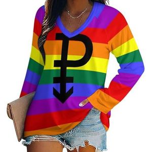 Pansexual Flag LGBT Pride vrouwen Casual Lange Mouw T-shirts V-hals Gedrukt Grafische Blouses Tee Tops S