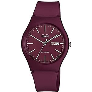 Q&Q Unisex - horloge siliconen armband datumweergave gesp 10 bar, bordeaux, Klassiek
