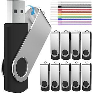 10-pack 512 MB geheugensticks Draagbare USB-stick - Bulk USB 2.0-flashstation Kleine capaciteit 512 MB draagbare- FEBNISCTE Swivel Value Pendrive Relatiegeschenk Datastick Zwart met led-indicator