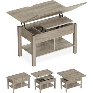 Salontafel met lifttop, 3-in-1 multifunctionele woonkamertafel met verborgen opslag, omgebouwd tot eettafel, in hoogte verstelbaar, woonkamer, kantoor, bruin (null grijs)